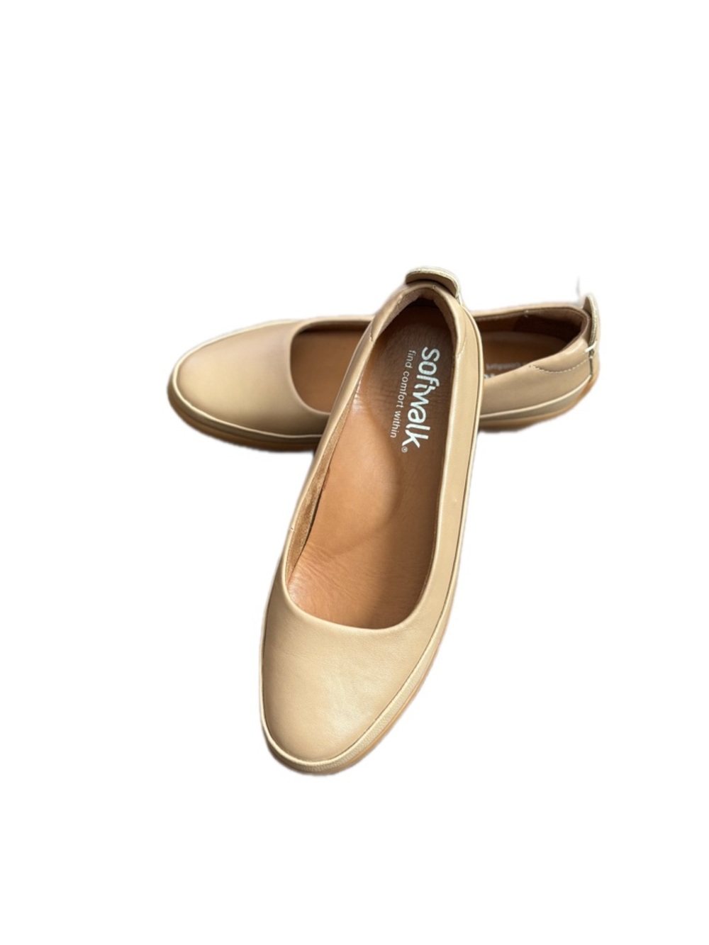 SoftWalk Beige Leather Slip-On Ballet Flats